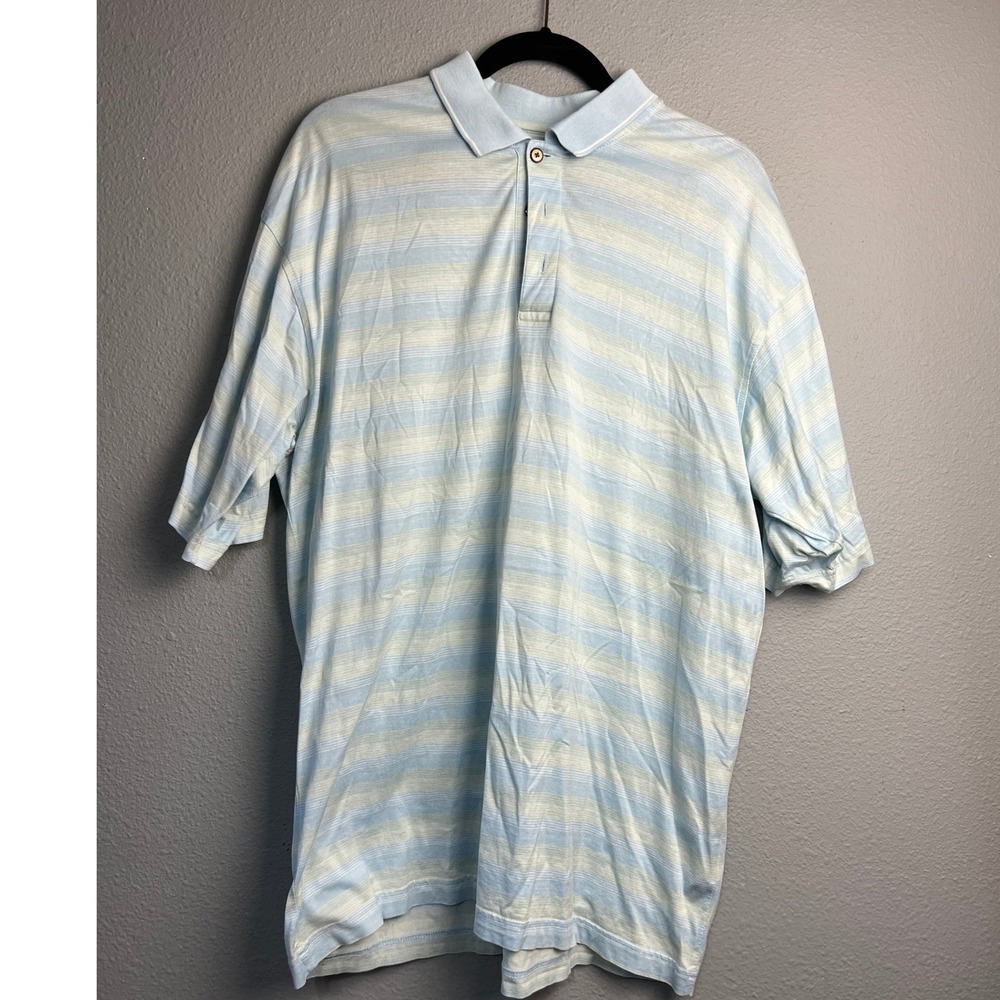 Bolle Golf Mens Medium Blue Striped Mercerized Cotton Polo Shirt Short Sleeve
